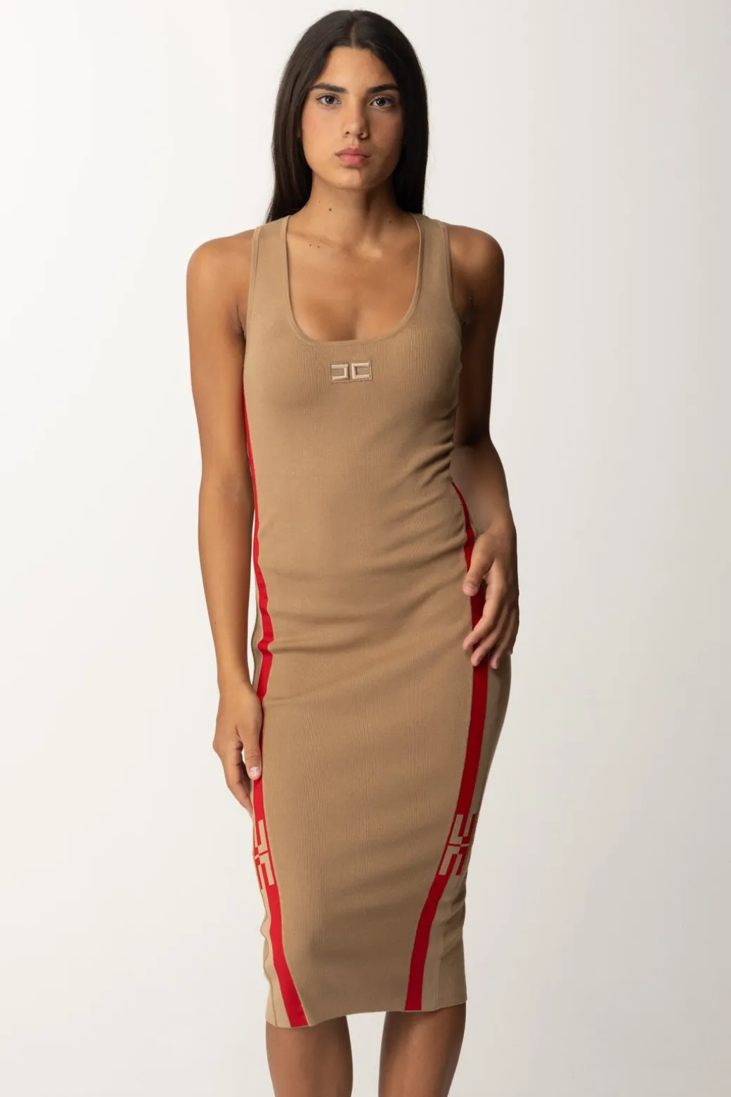 Donna Elisabetta Franchi Abito Midi In Viscosa con Bande Logo