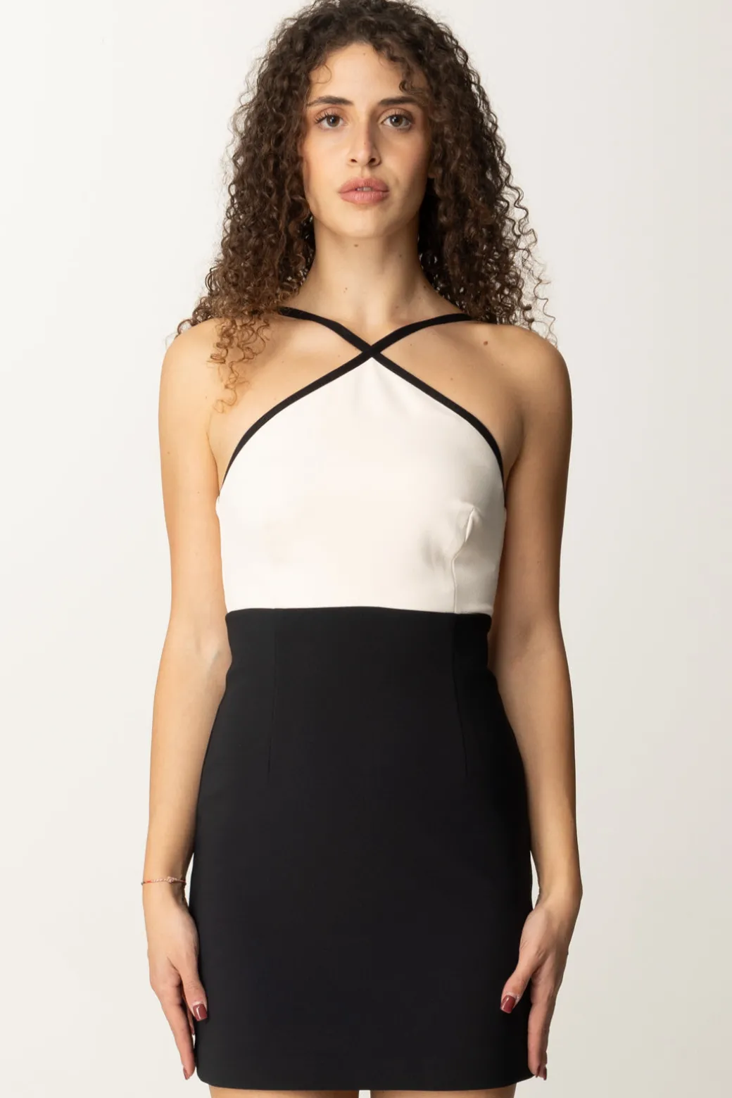Donna Elisabetta Franchi Abito Mini Bicolor con Scollo All'americana