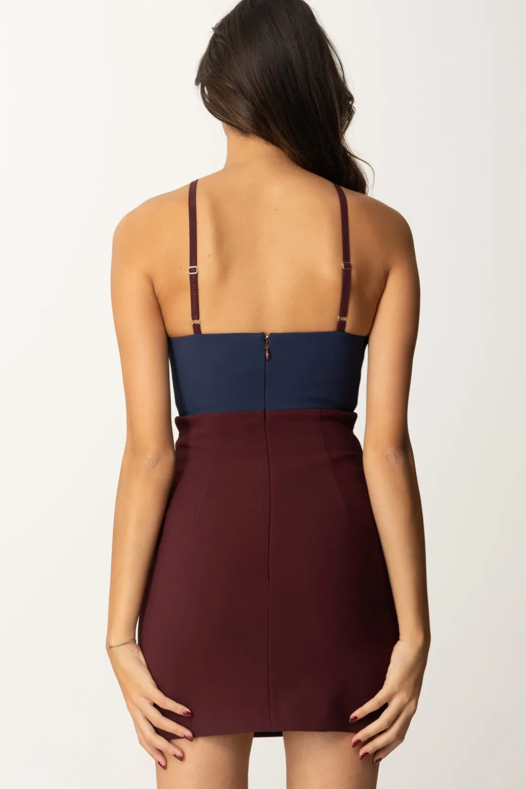 Donna Elisabetta Franchi Abito Mini Bicolor con Scollo All'americana