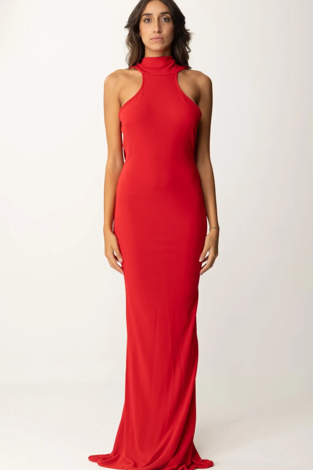 Donna Elisabetta Franchi Abito Red Carpet con Collana e Scollo Sul Retro