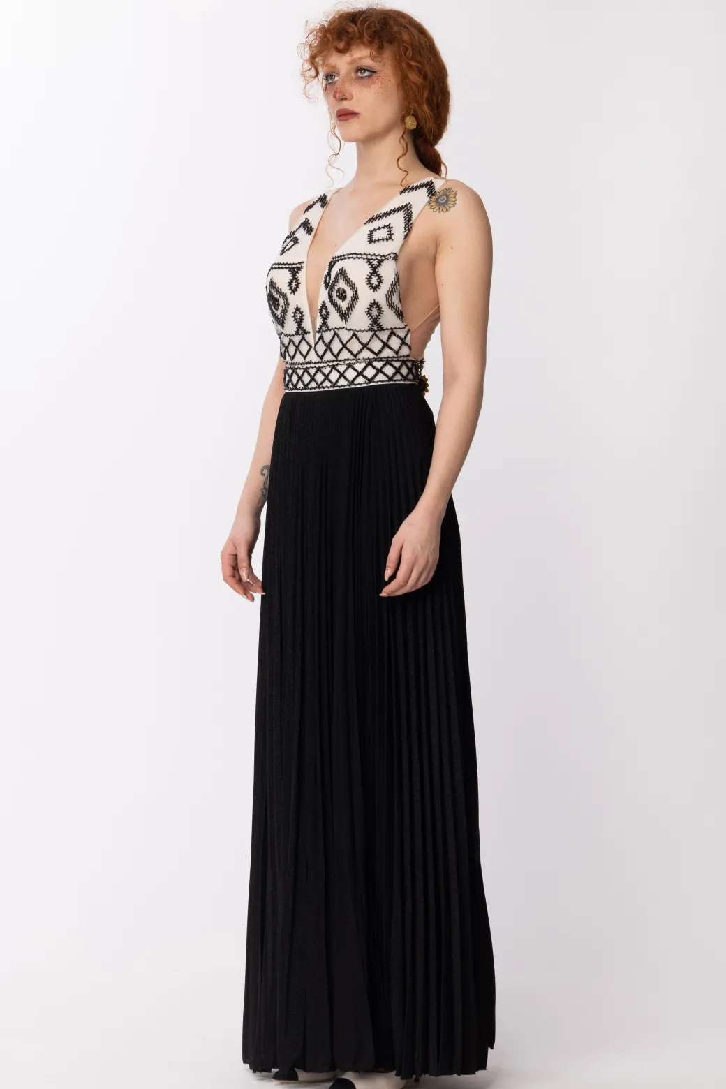 Donna Elisabetta Franchi Abito Red Carpet con Corpetto Ricamato
