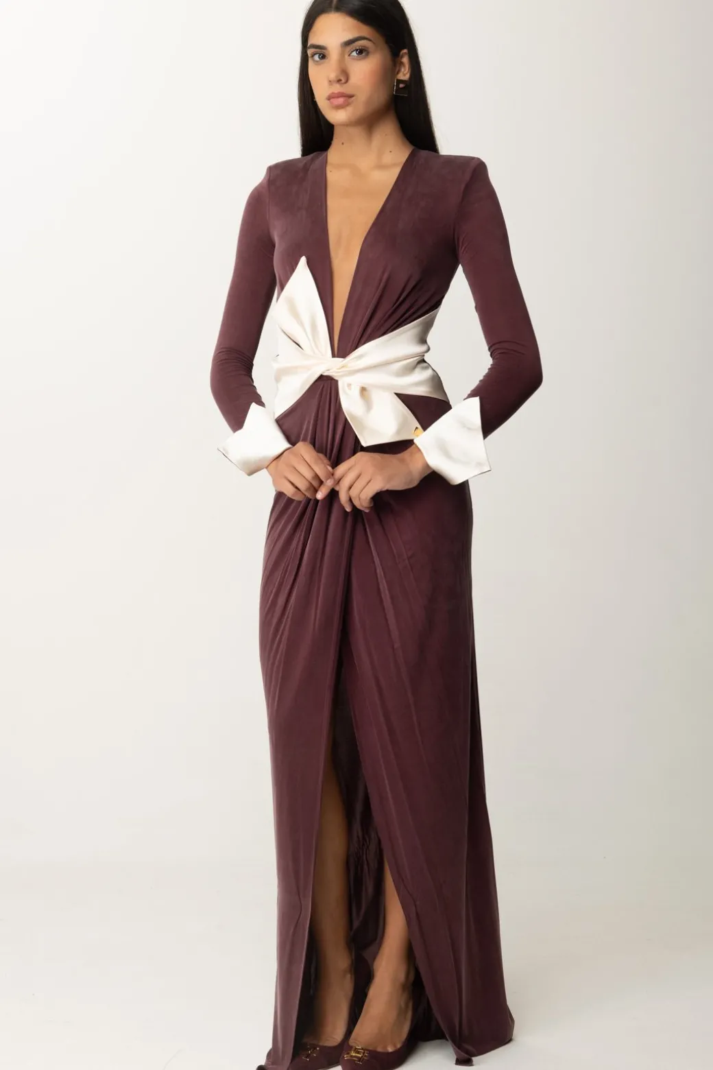 Donna Elisabetta Franchi Abito Red Carpet con Fusciacca a Fiocco