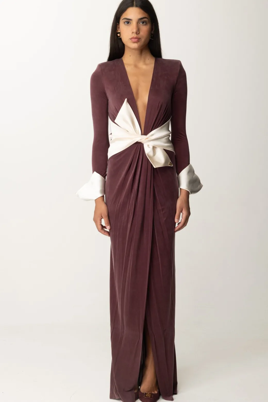 Donna Elisabetta Franchi Abito Red Carpet con Fusciacca a Fiocco