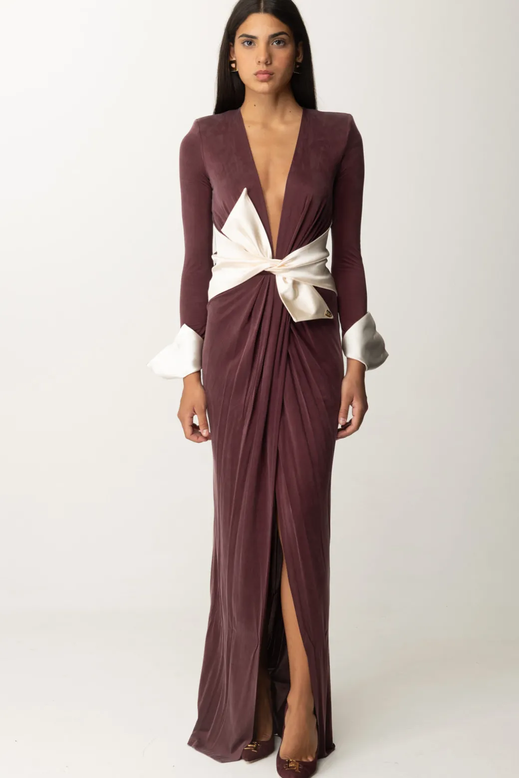 Donna Elisabetta Franchi Abito Red Carpet con Fusciacca a Fiocco