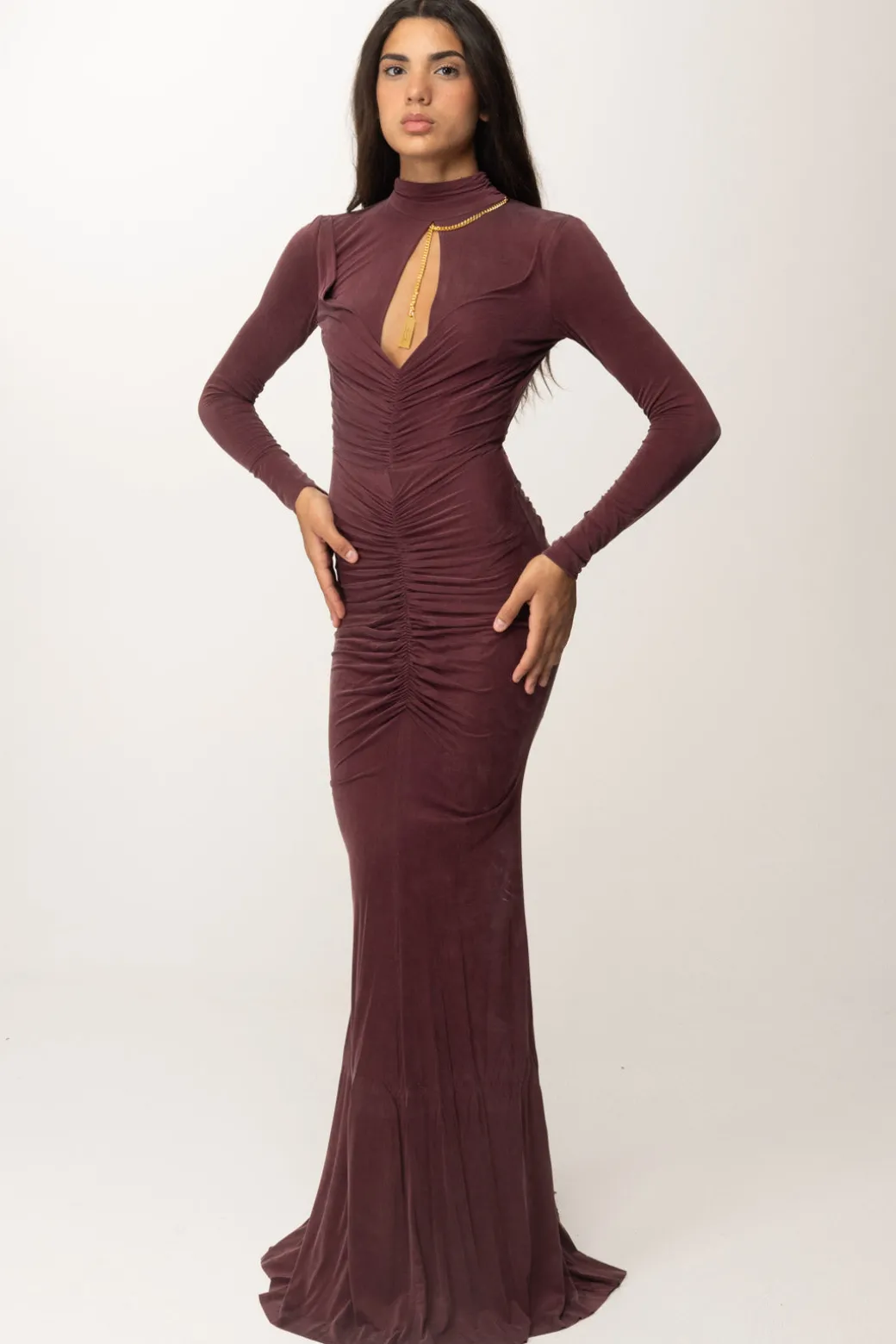 Donna Elisabetta Franchi Abito Red Carpet In Cupro Drappeggiato