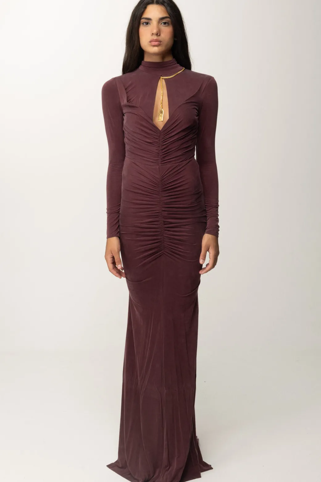 Donna Elisabetta Franchi Abito Red Carpet In Cupro Drappeggiato