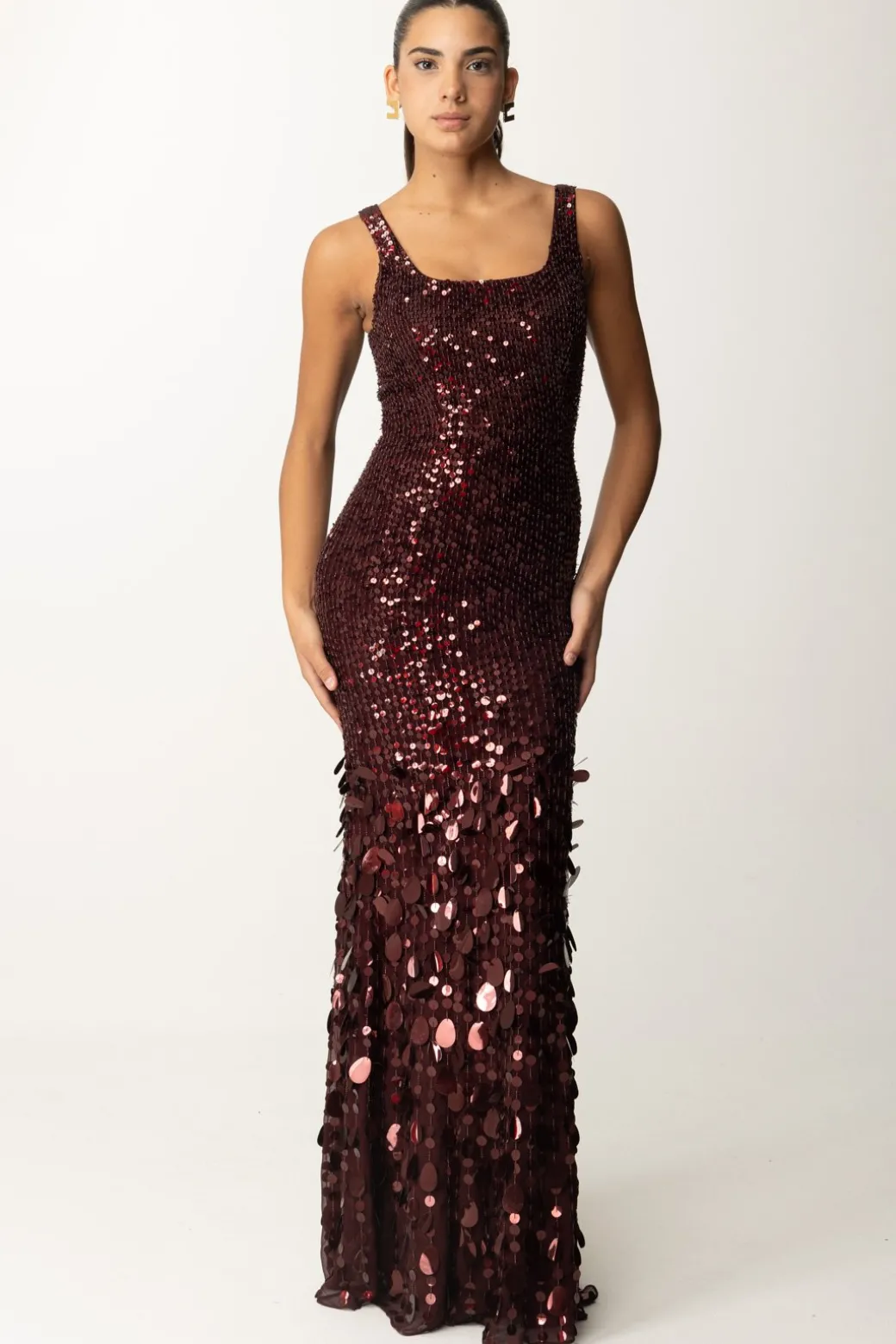 Donna Elisabetta Franchi Abito Red Carpet In Georgette Ricamata con Paillettes