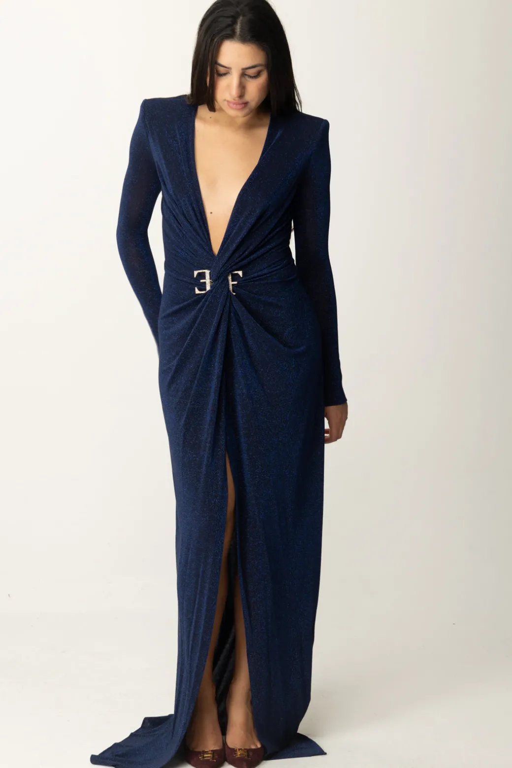 Donna Elisabetta Franchi Abito Red Carpet In Lurex con Nodo Centrale