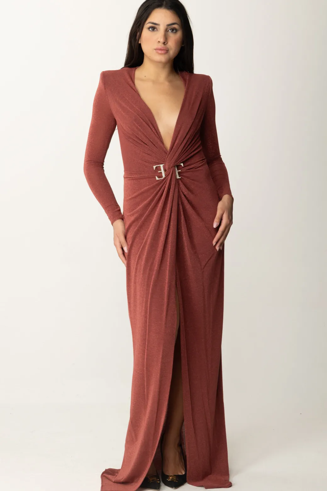 Donna Elisabetta Franchi Abito Red Carpet In Lurex con Nodo Centrale