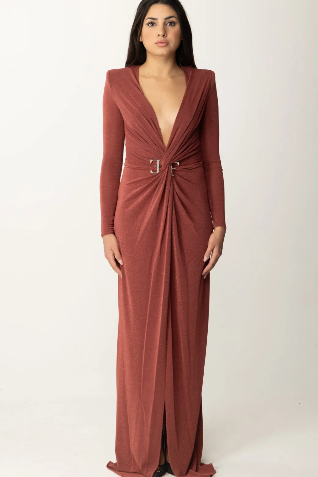 Donna Elisabetta Franchi Abito Red Carpet In Lurex con Nodo Centrale