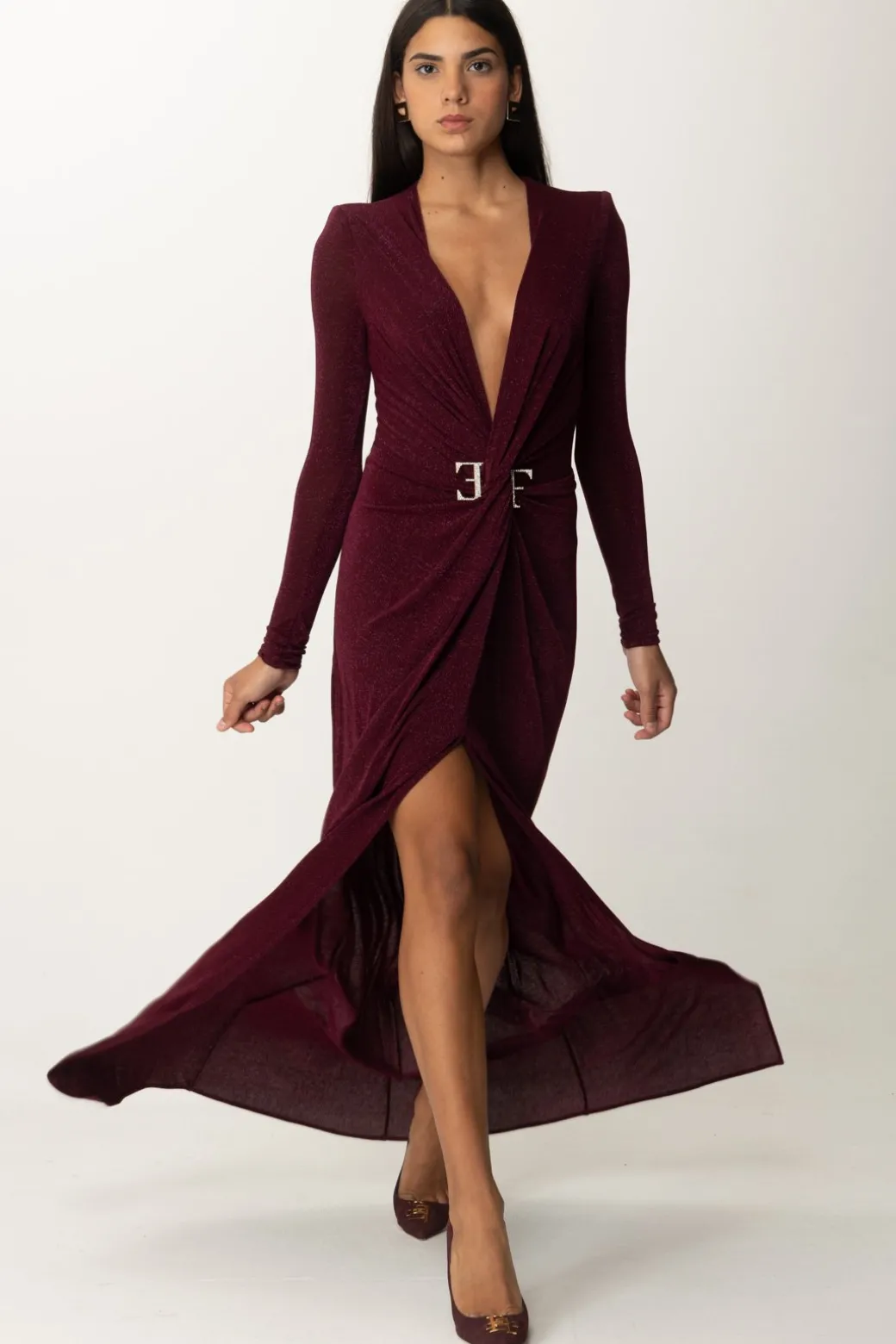 Donna Elisabetta Franchi Abito Red Carpet In Lurex con Nodo Centrale