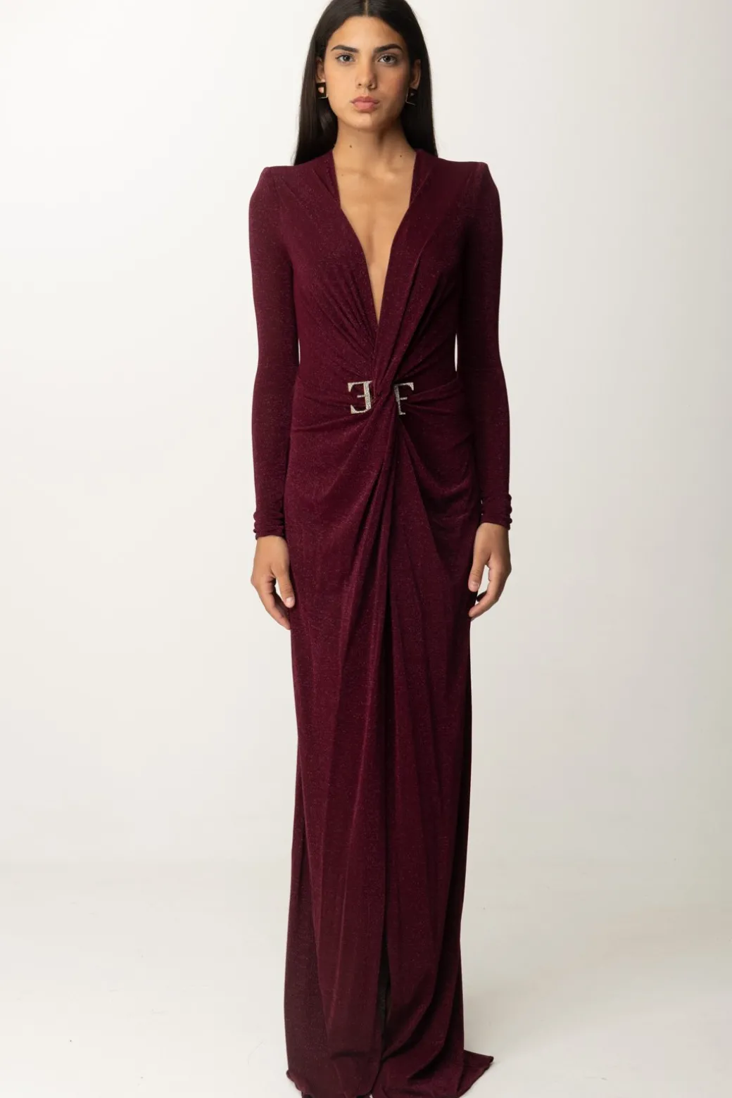 Donna Elisabetta Franchi Abito Red Carpet In Lurex con Nodo Centrale