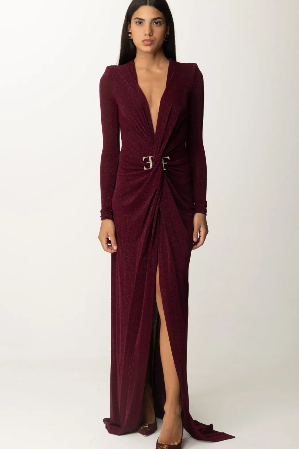 Donna Elisabetta Franchi Abito Red Carpet In Lurex con Nodo Centrale