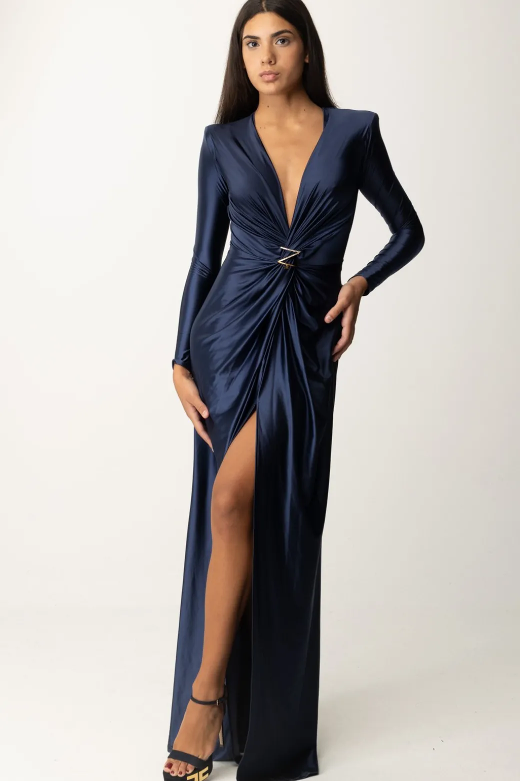 Donna Elisabetta Franchi Abito Red Carpet In Lycra con Nodo e Drappeggio
