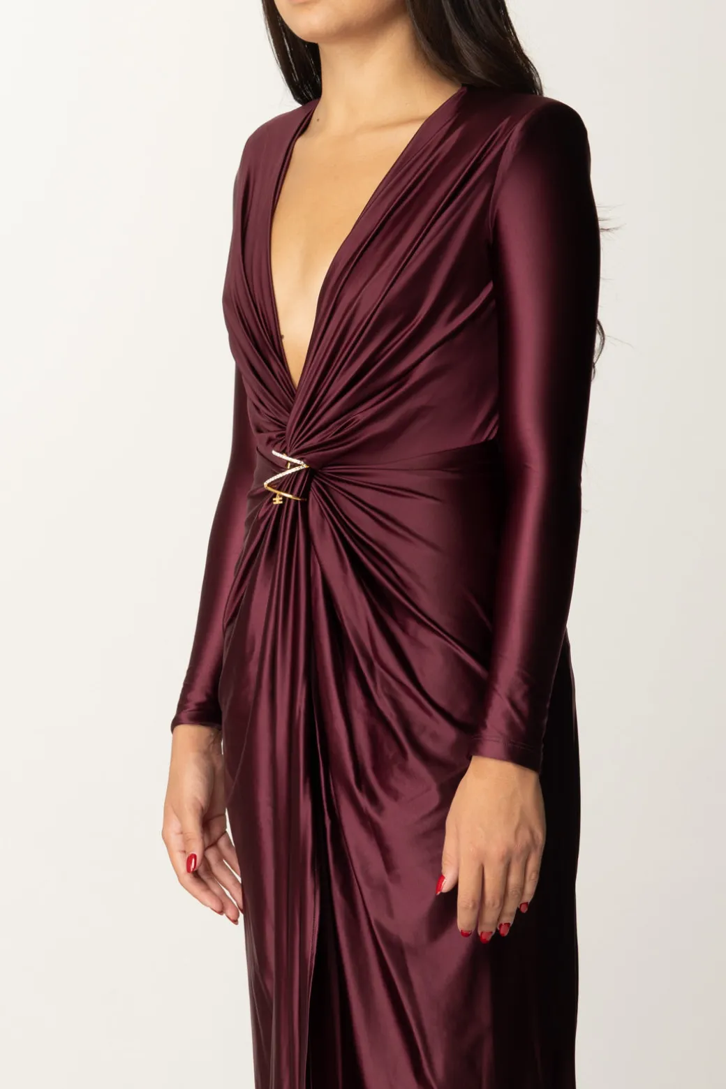 Donna Elisabetta Franchi Abito Red Carpet In Lycra con Nodo e Drappeggio