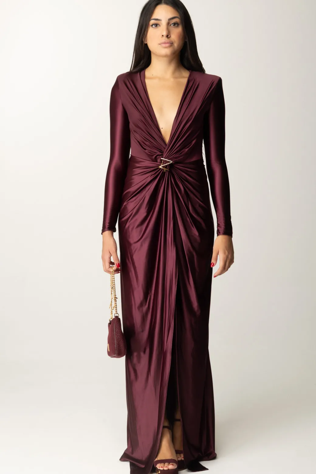 Donna Elisabetta Franchi Abito Red Carpet In Lycra con Nodo e Drappeggio