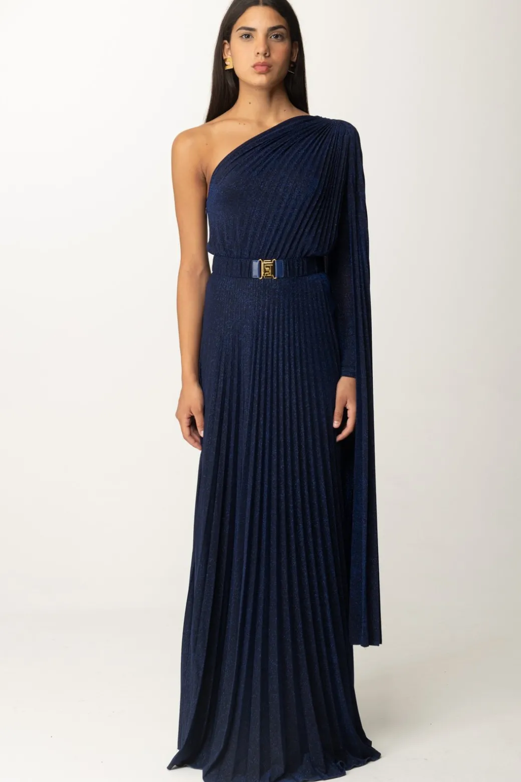 Donna Elisabetta Franchi Abito Red Carpet Monospalla In Lurex