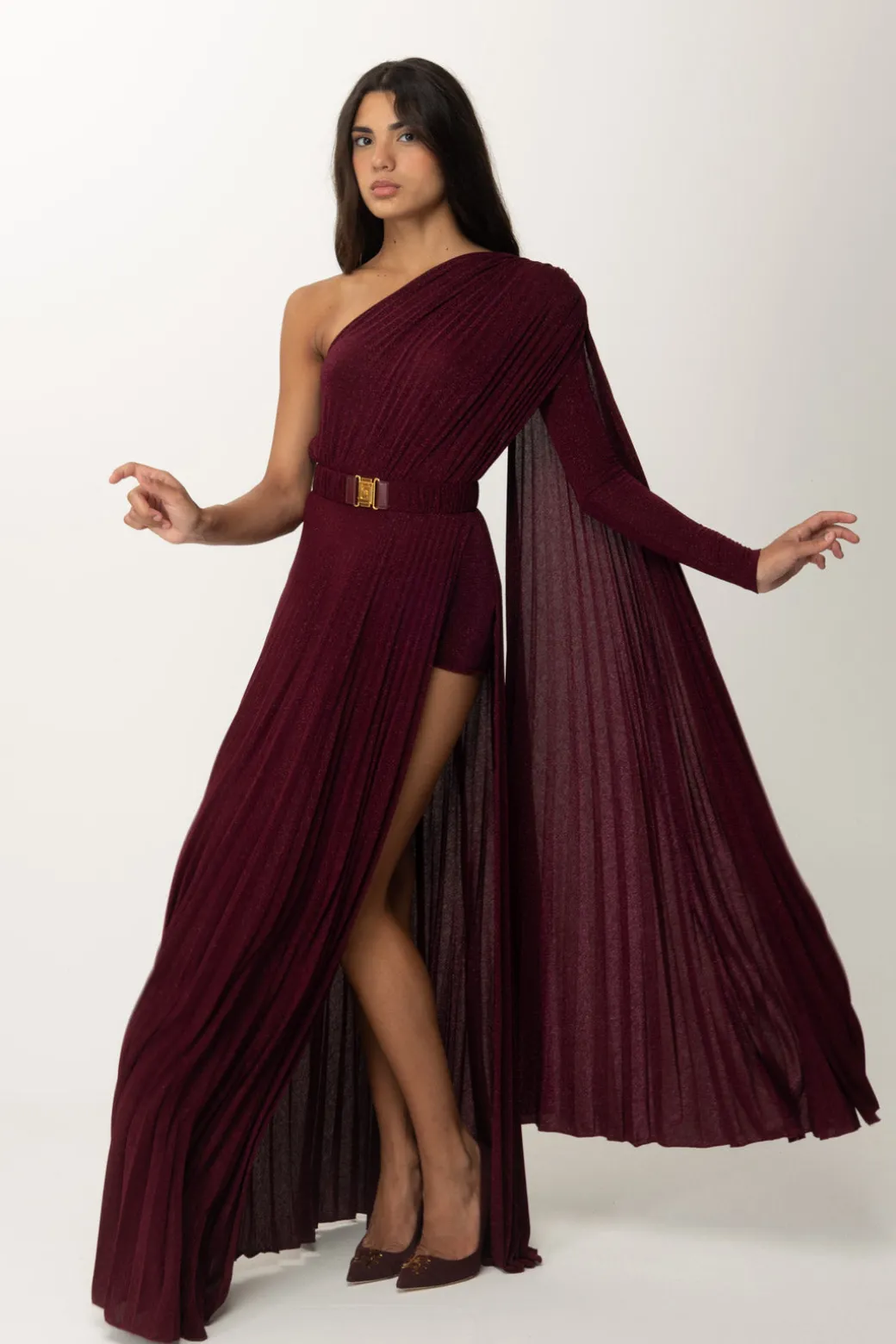 Donna Elisabetta Franchi Abito Red Carpet Monospalla In Lurex