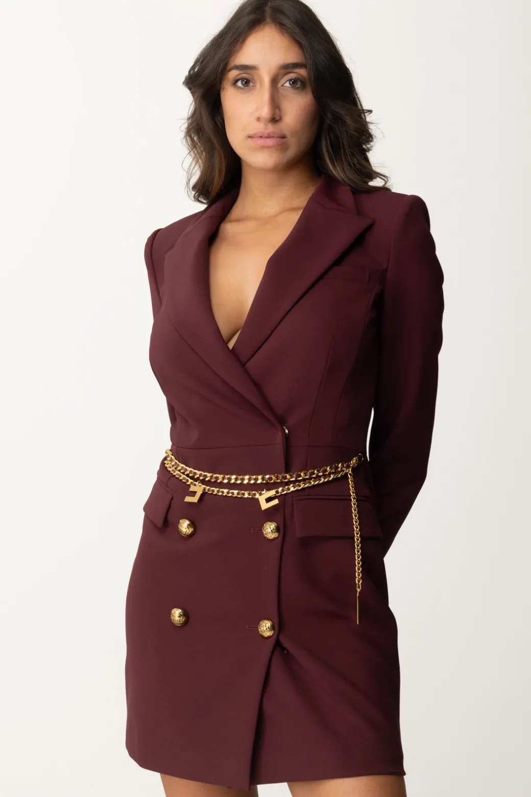 Donna Elisabetta Franchi Abito Robe Manteau con Cintura