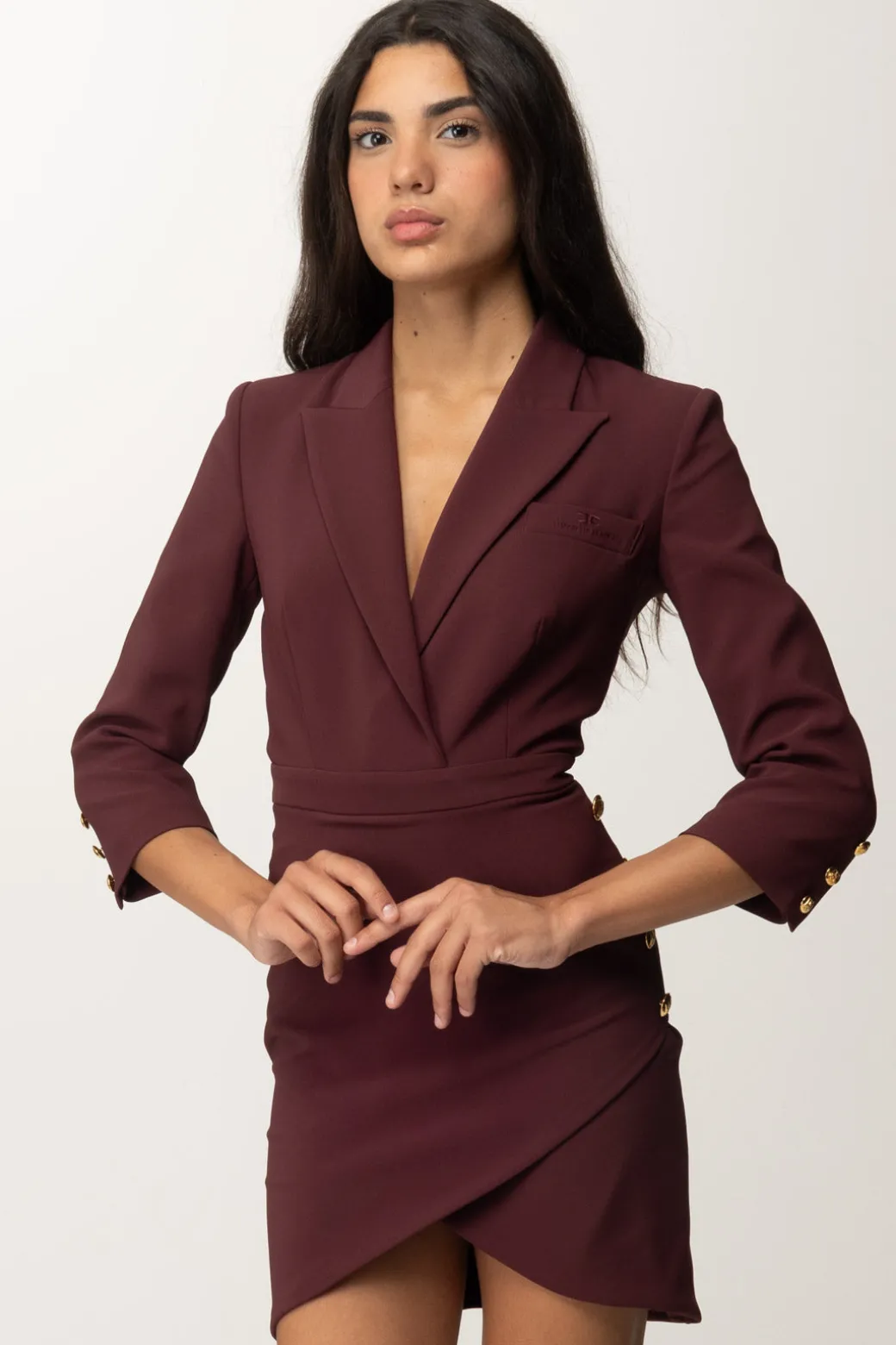 Donna Elisabetta Franchi Abito Robe-manteau con Bottoni Al Fianco