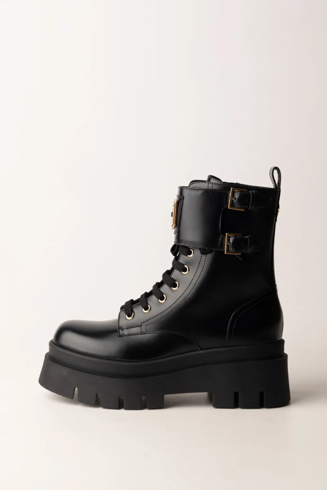 Donna Elisabetta Franchi Anfibi In Pelle con Placca Logo