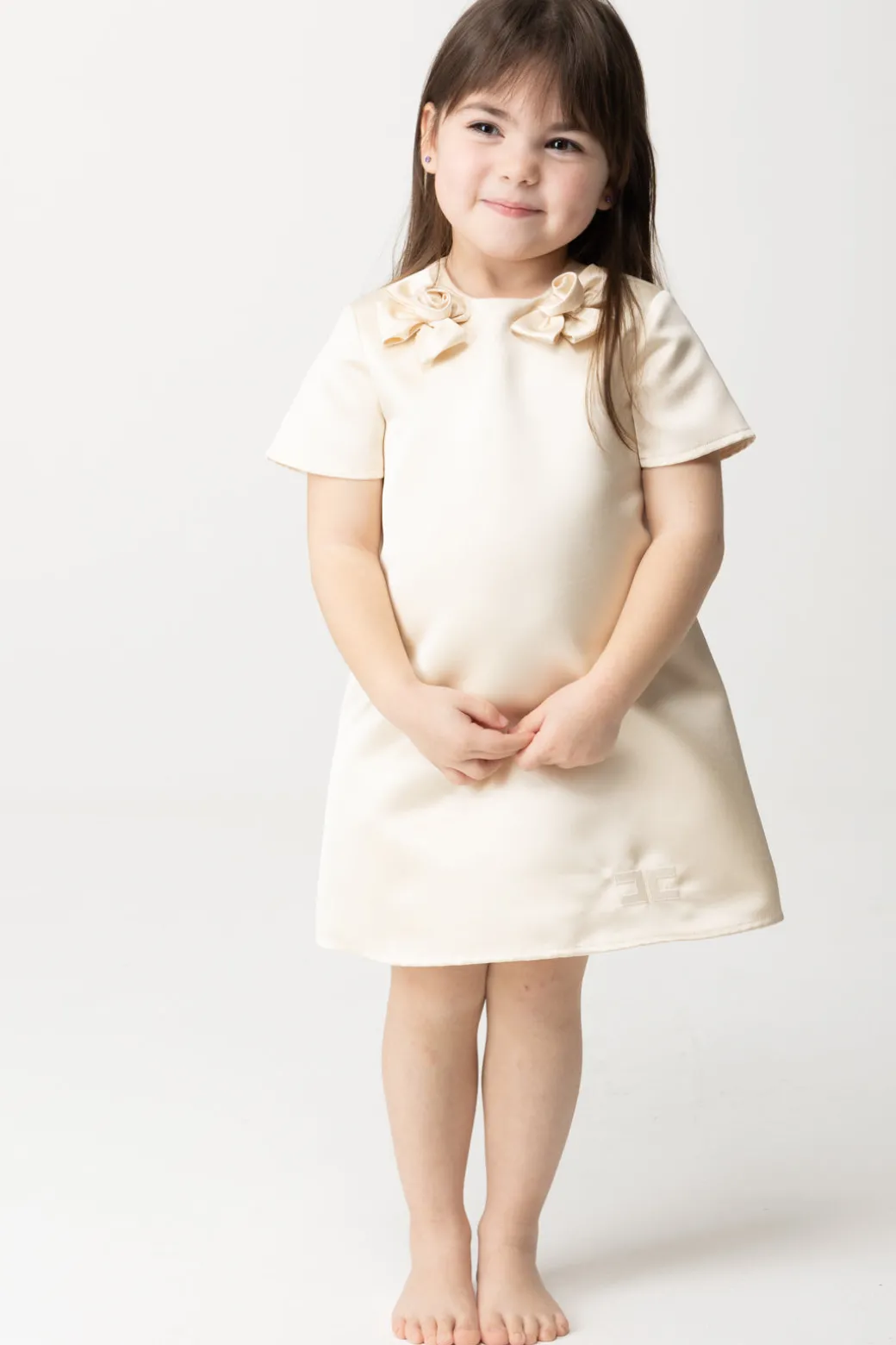 Elisabetta Franchi Bambina Abito a Sacchetto con Applicazione Rose