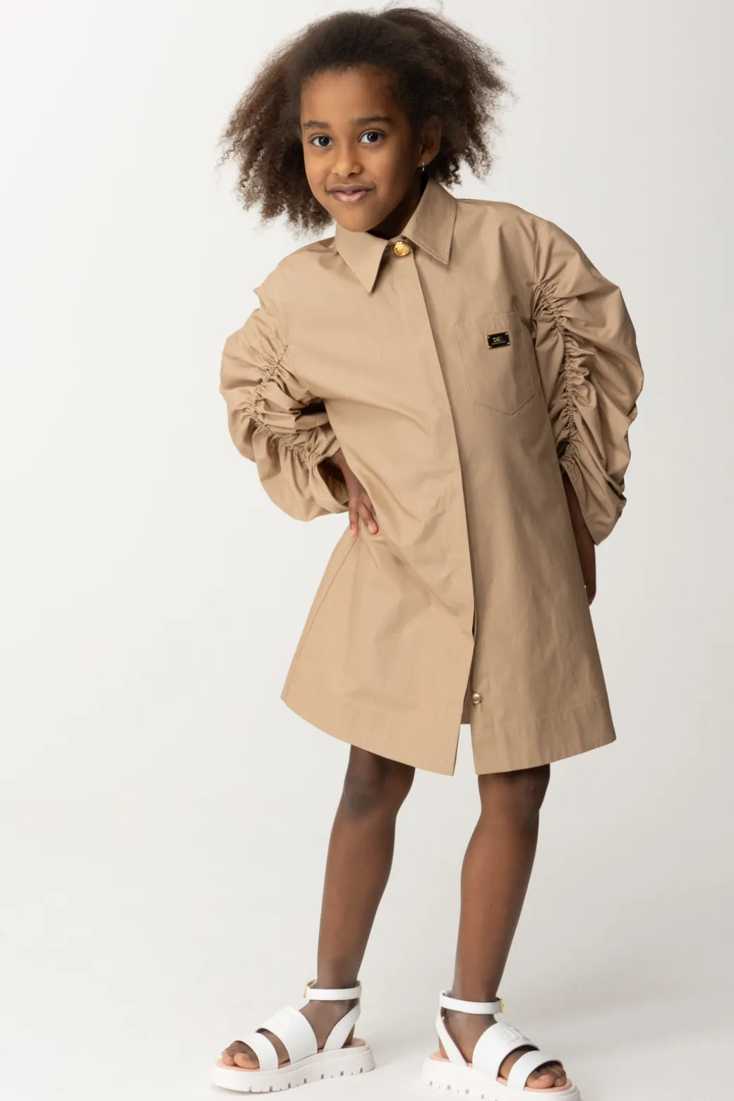 Elisabetta Franchi Bambina Abito Chemisier con Maniche Arricciate