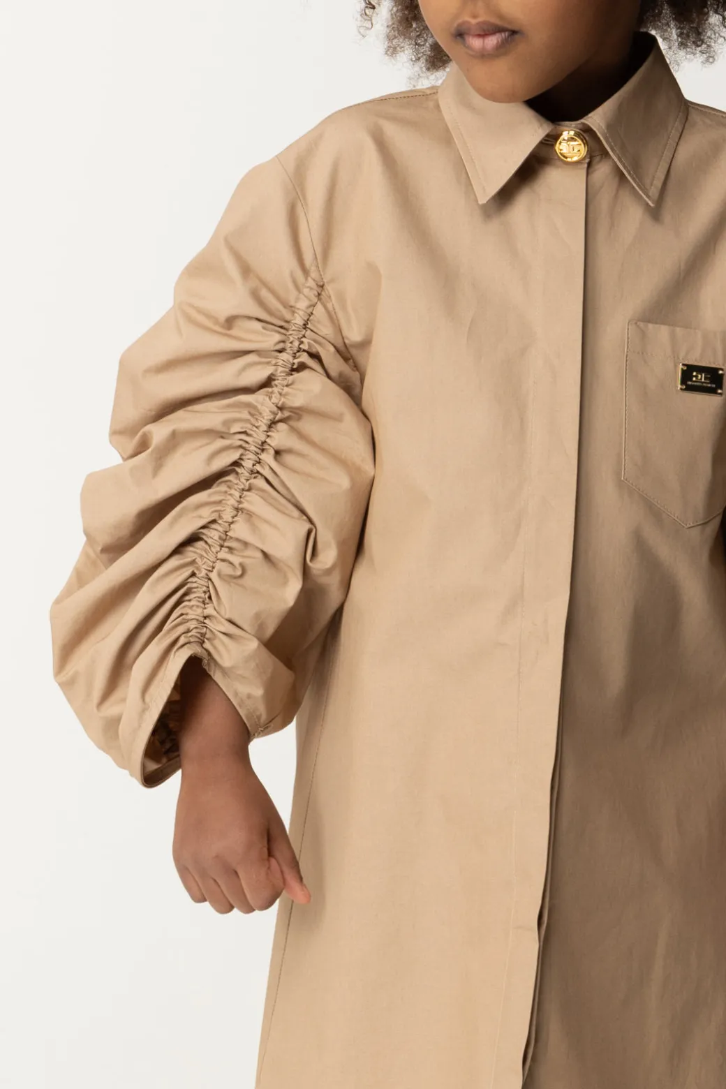 Elisabetta Franchi Bambina Abito Chemisier con Maniche Arricciate