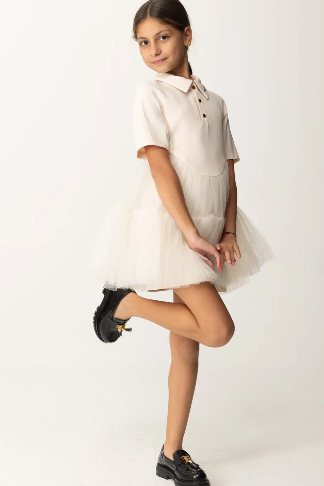 Elisabetta Franchi Bambina Abito In Crepe con Gonna In Tulle