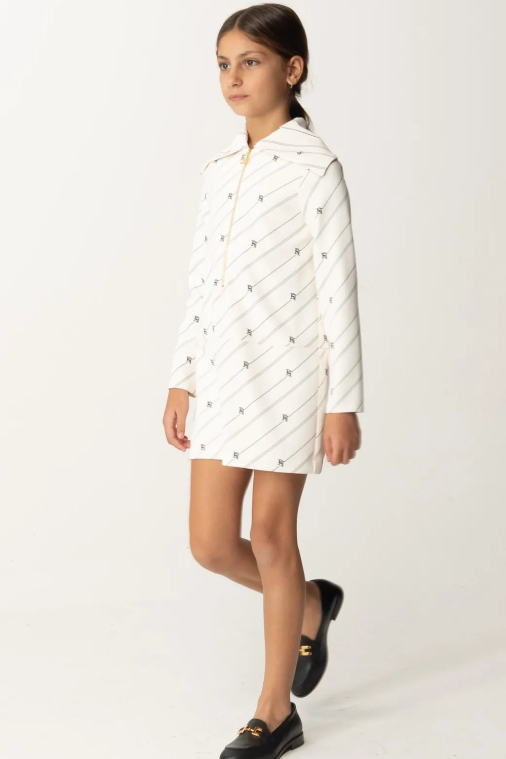 Elisabetta Franchi Bambina Abito In Crepe Stampa Righe e Loghi