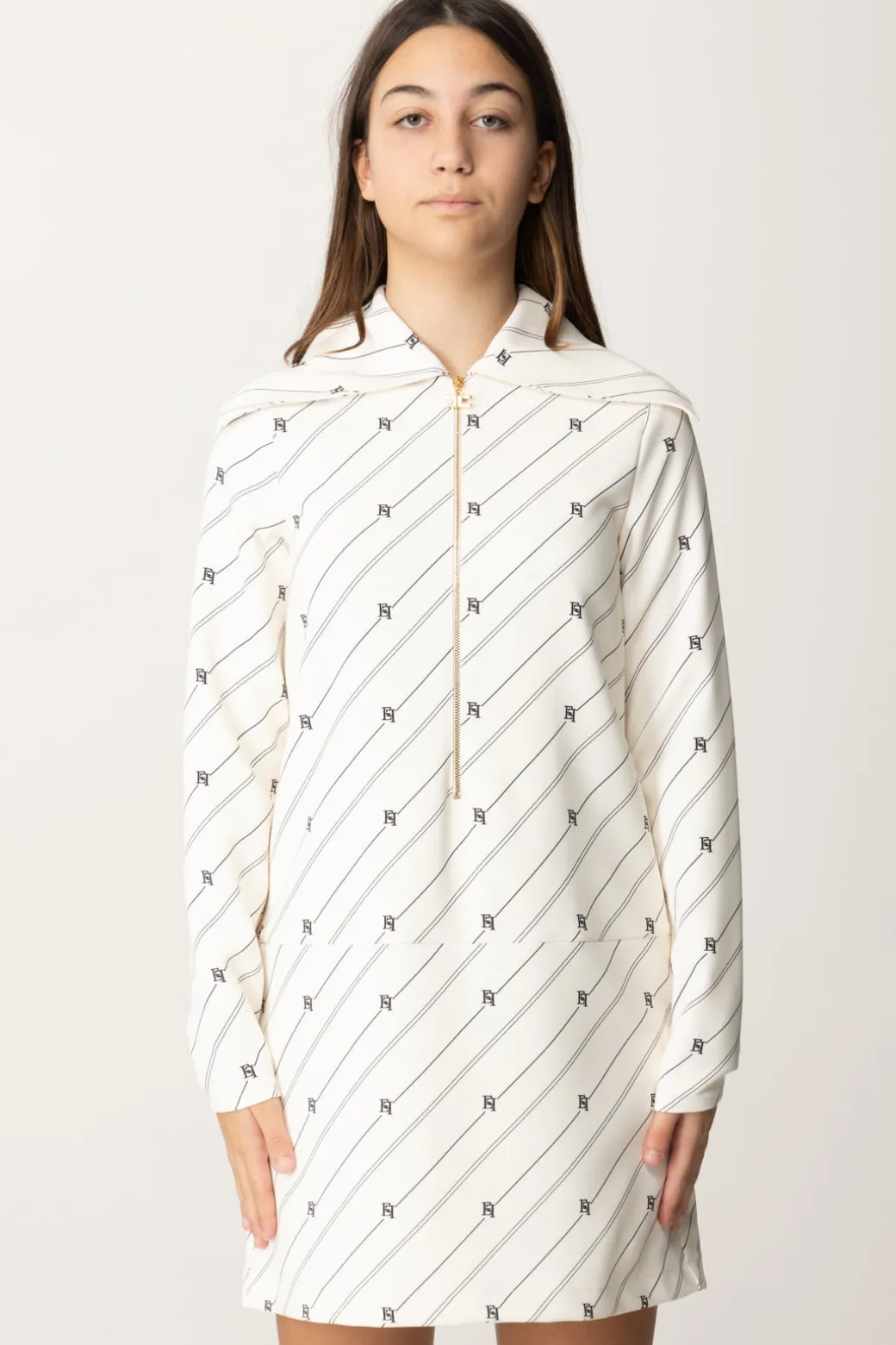Elisabetta Franchi Bambina Abito In Crepe Stampa Righe e Loghi