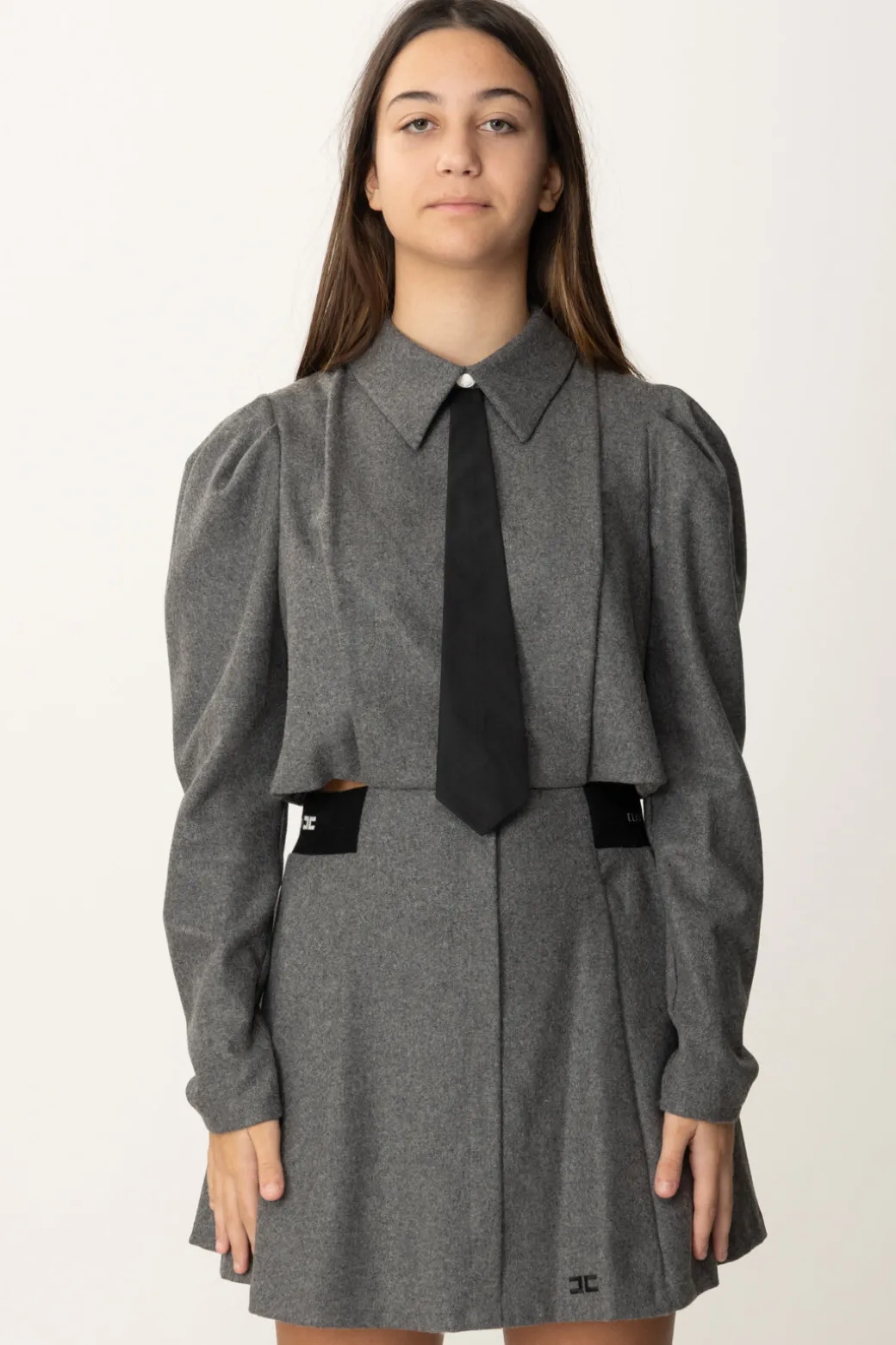 Elisabetta Franchi Bambina Abito In Lana con Cravatta e Cut-out