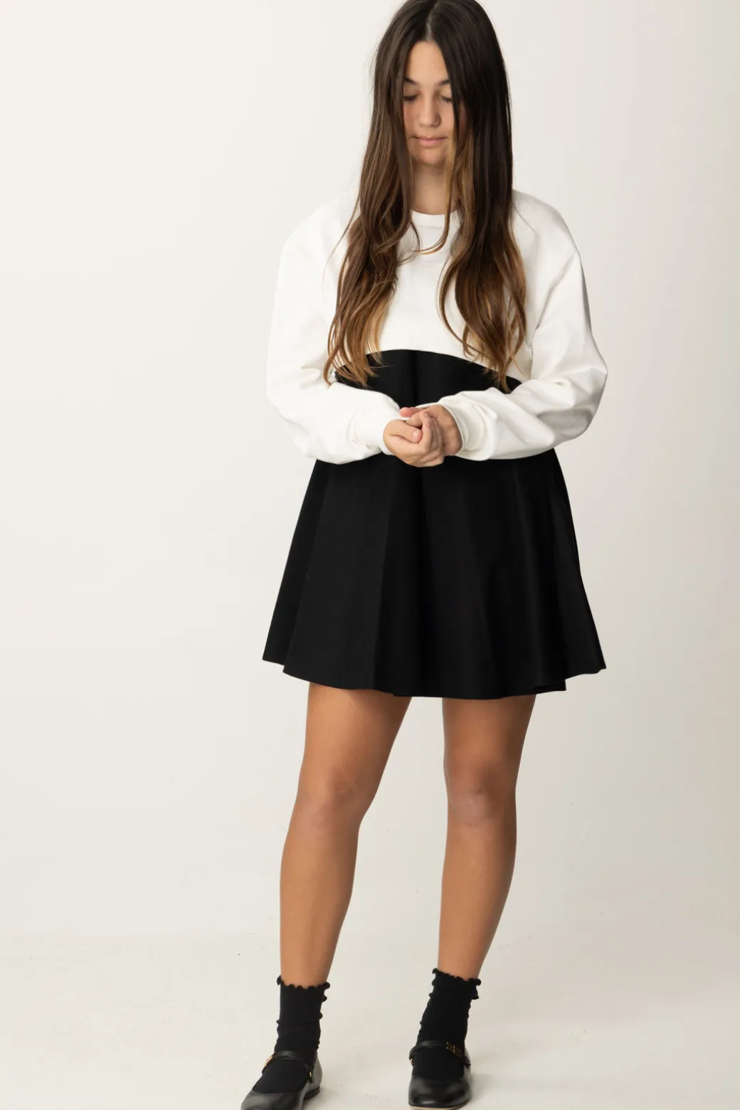 Elisabetta Franchi Bambina Abito In Lana con Felpa Crop