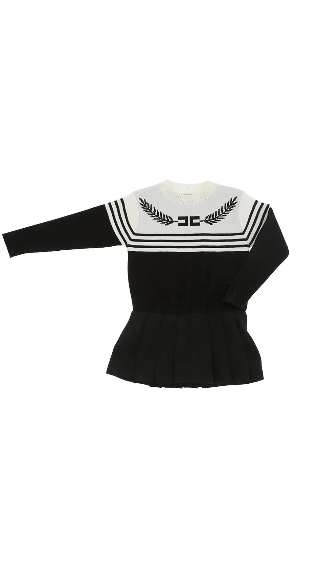 Elisabetta Franchi Bambina Abito In Maglia con Logo e Gonna a Pieghe