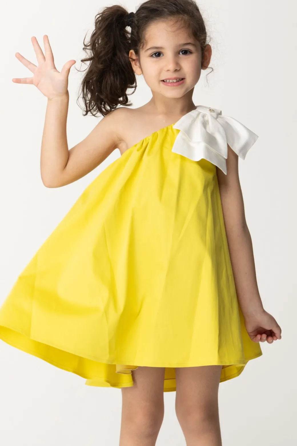 Elisabetta Franchi Bambina Abito Prendisole Monospalla con Fiocco