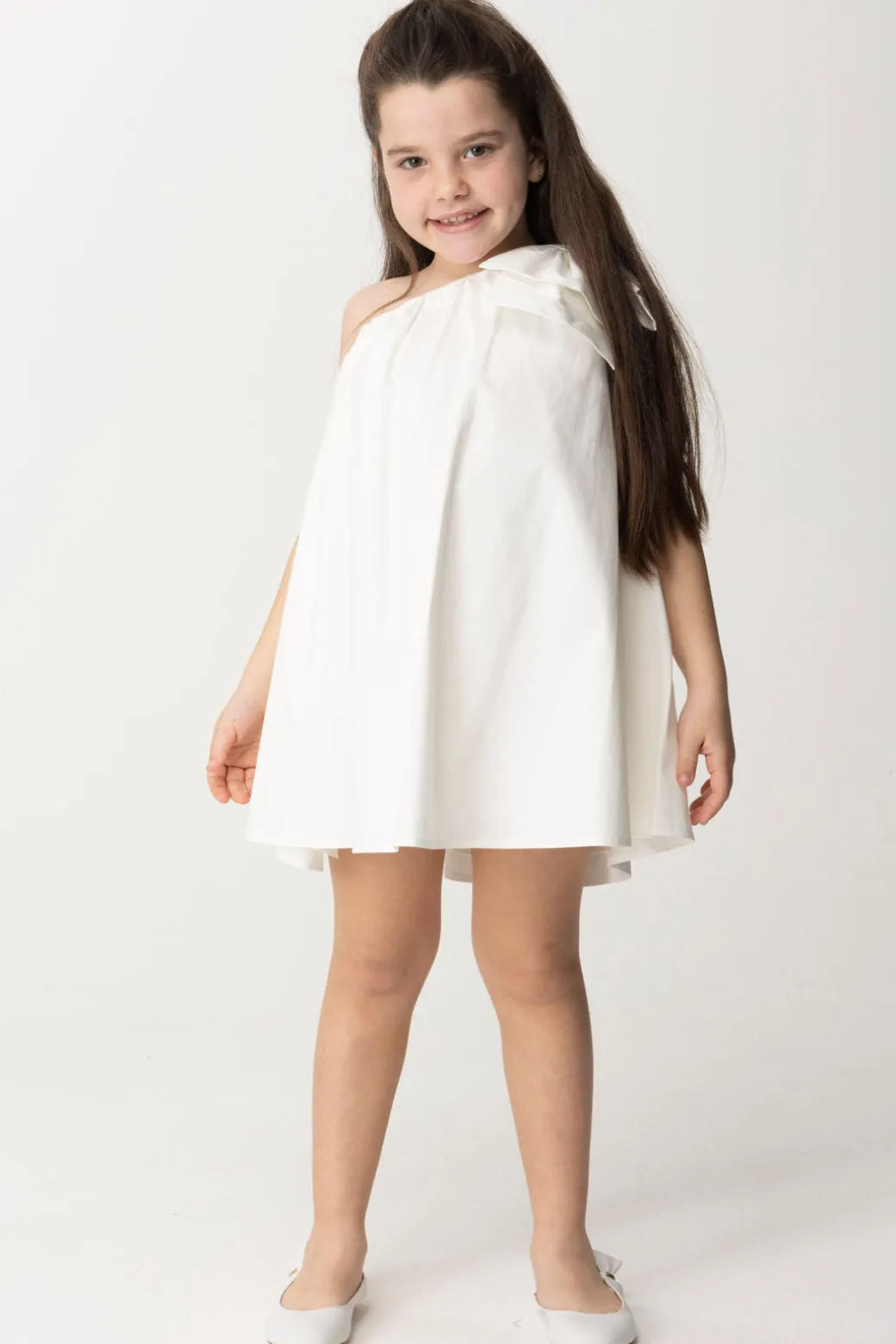 Elisabetta Franchi Bambina Abito Prendisole Monospalla con Fiocco