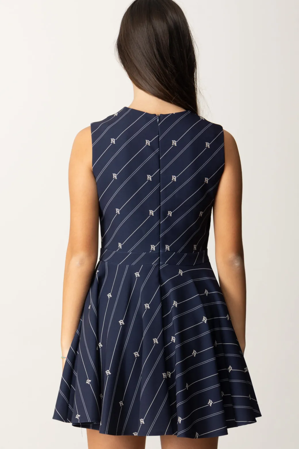 Elisabetta Franchi Bambina Abito Smanicato In Crepe con Stampa Righe