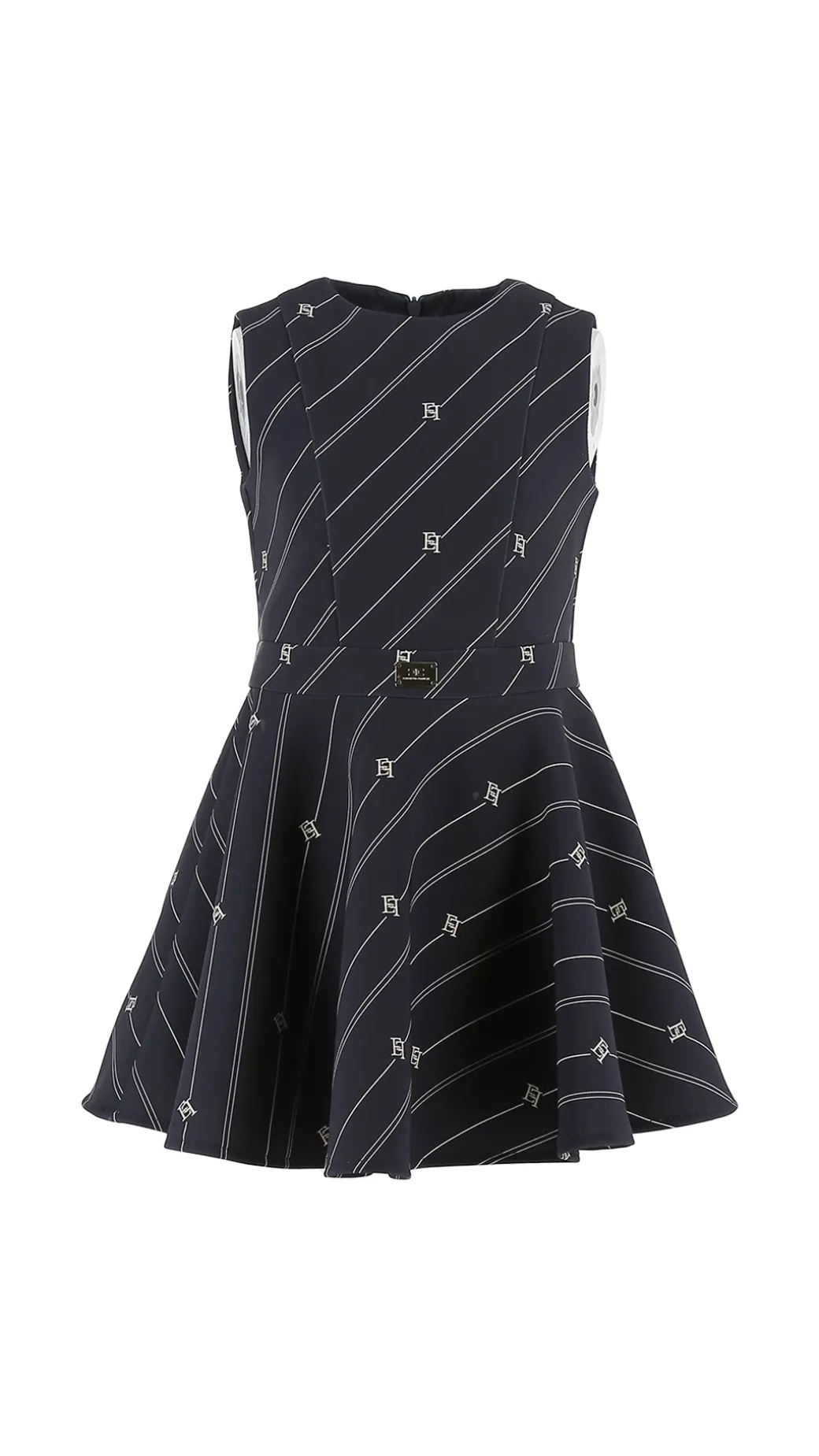 Elisabetta Franchi Bambina Abito Smanicato In Crepe con Stampa Righe