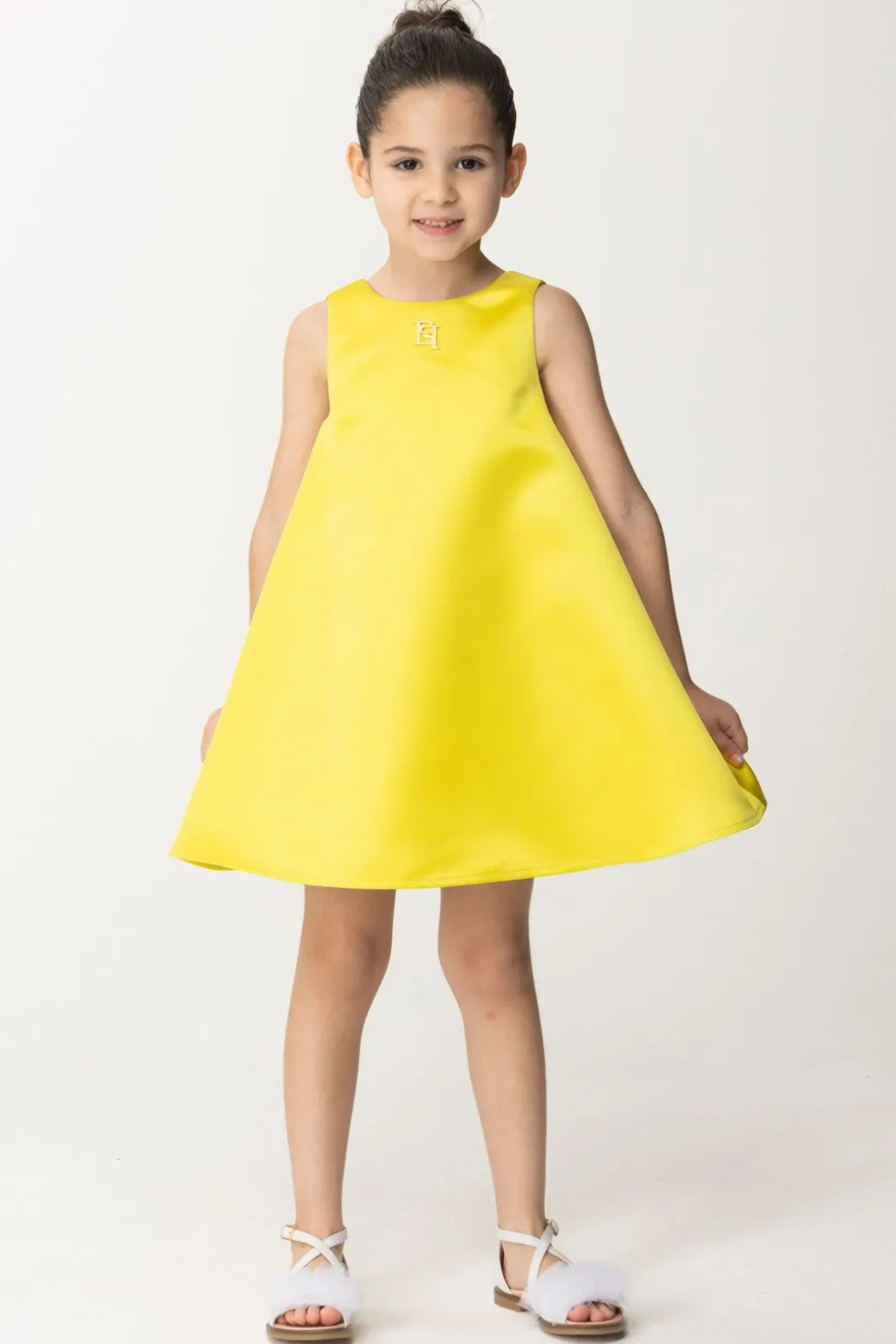 Elisabetta Franchi Bambina Abito Svasato In Duchesse con Placca Logo