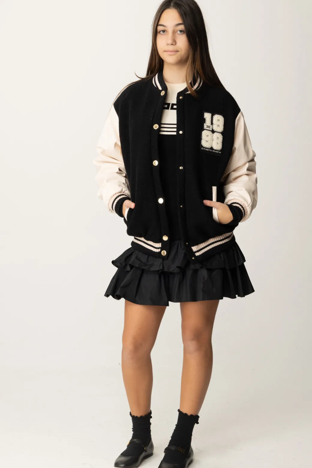 Elisabetta Franchi Bambina Bomber Bicolore con Patch 1998