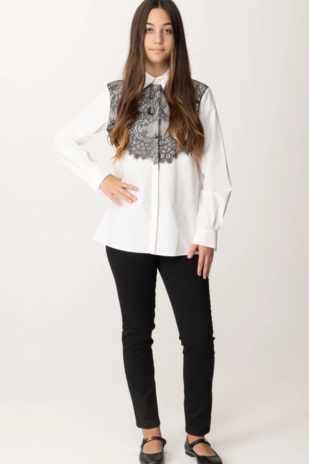Elisabetta Franchi Bambina Camicia con Inserto Bustino In Pizzo