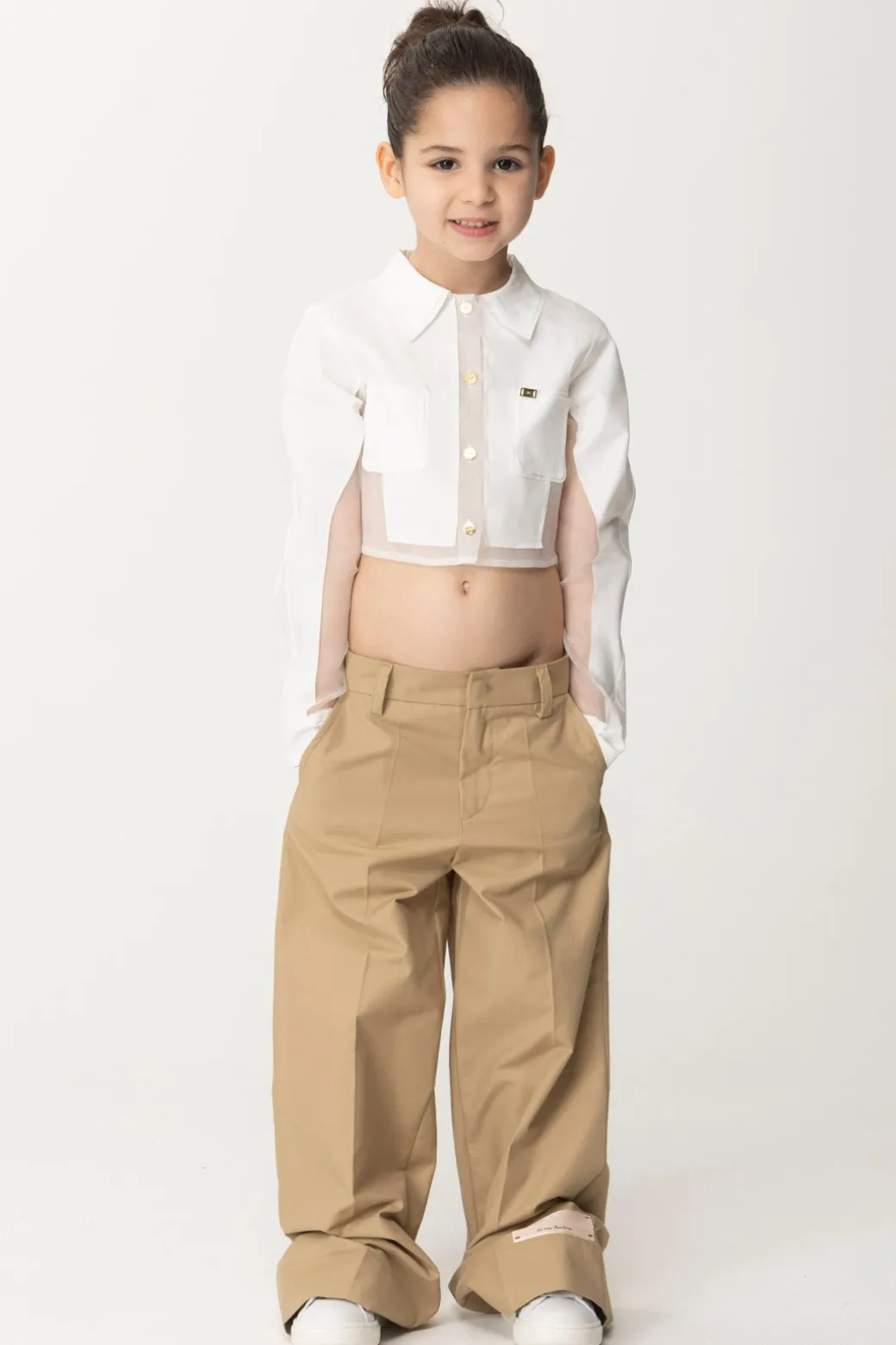 Elisabetta Franchi Bambina Camicia Crop con Trasparenze