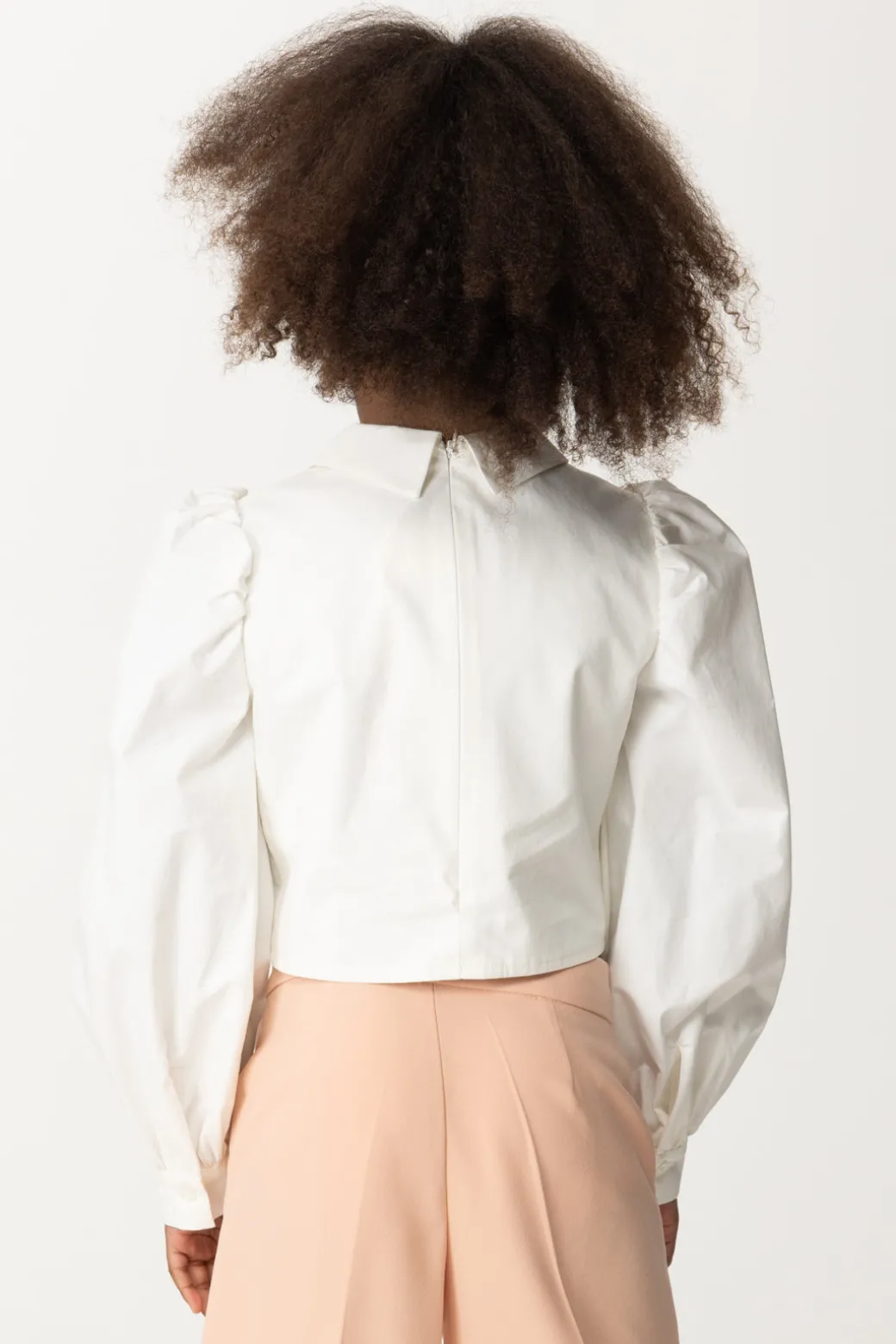 Elisabetta Franchi Bambina Camicia Cropped Ad Incrocio + Placche Panna Chiaro