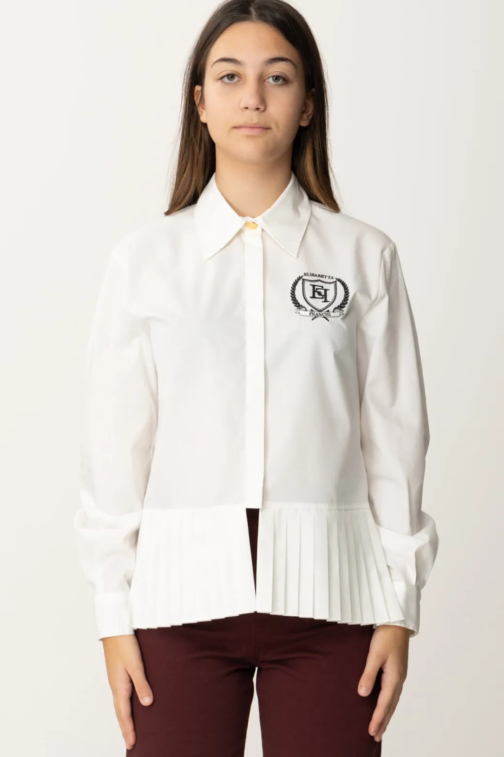 Elisabetta Franchi Bambina Camicia In Popeline con Plissé e Ricamo Logo
