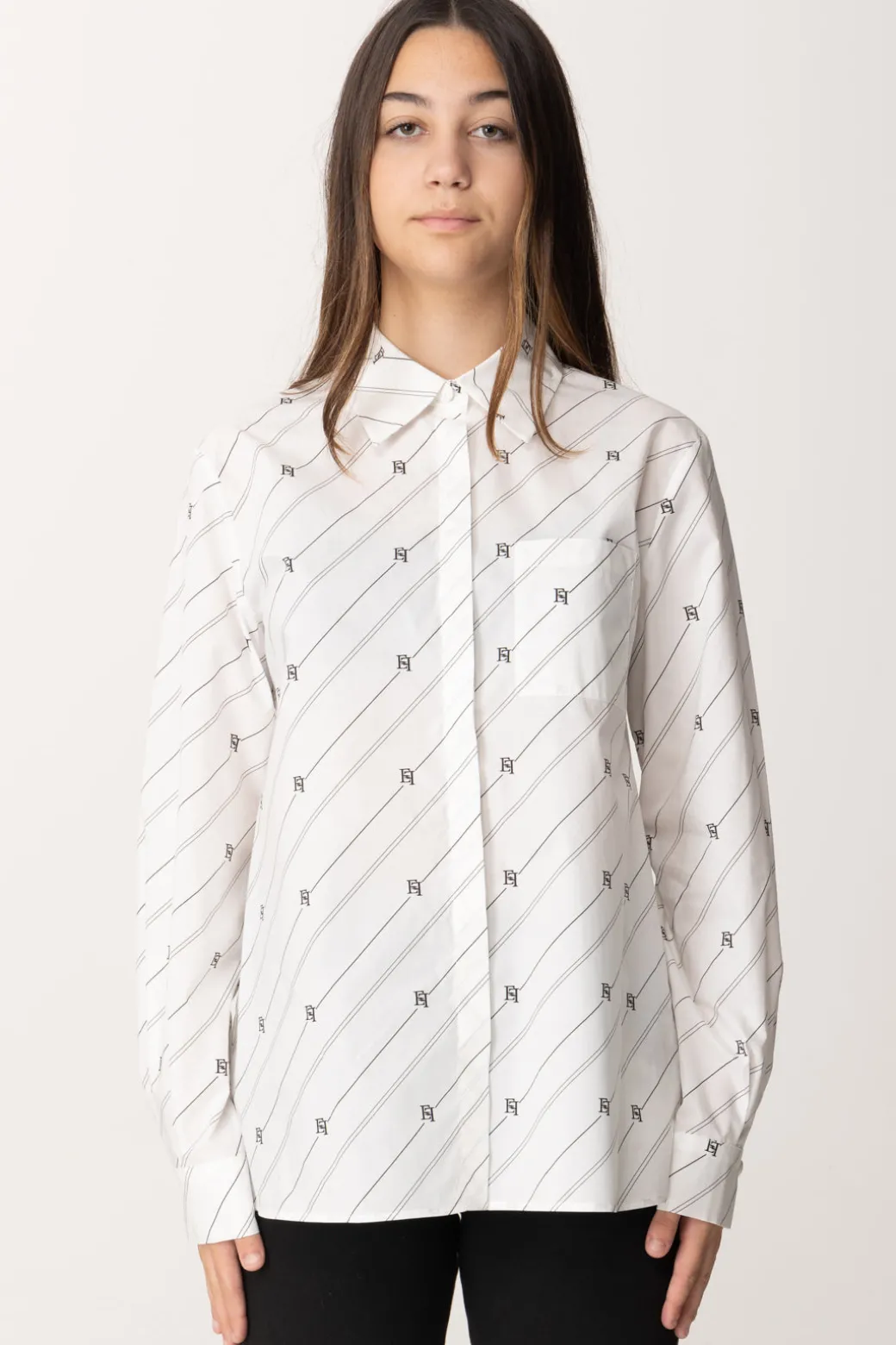Elisabetta Franchi Bambina Camicia In Popeline con Stampa Righe e Logo
