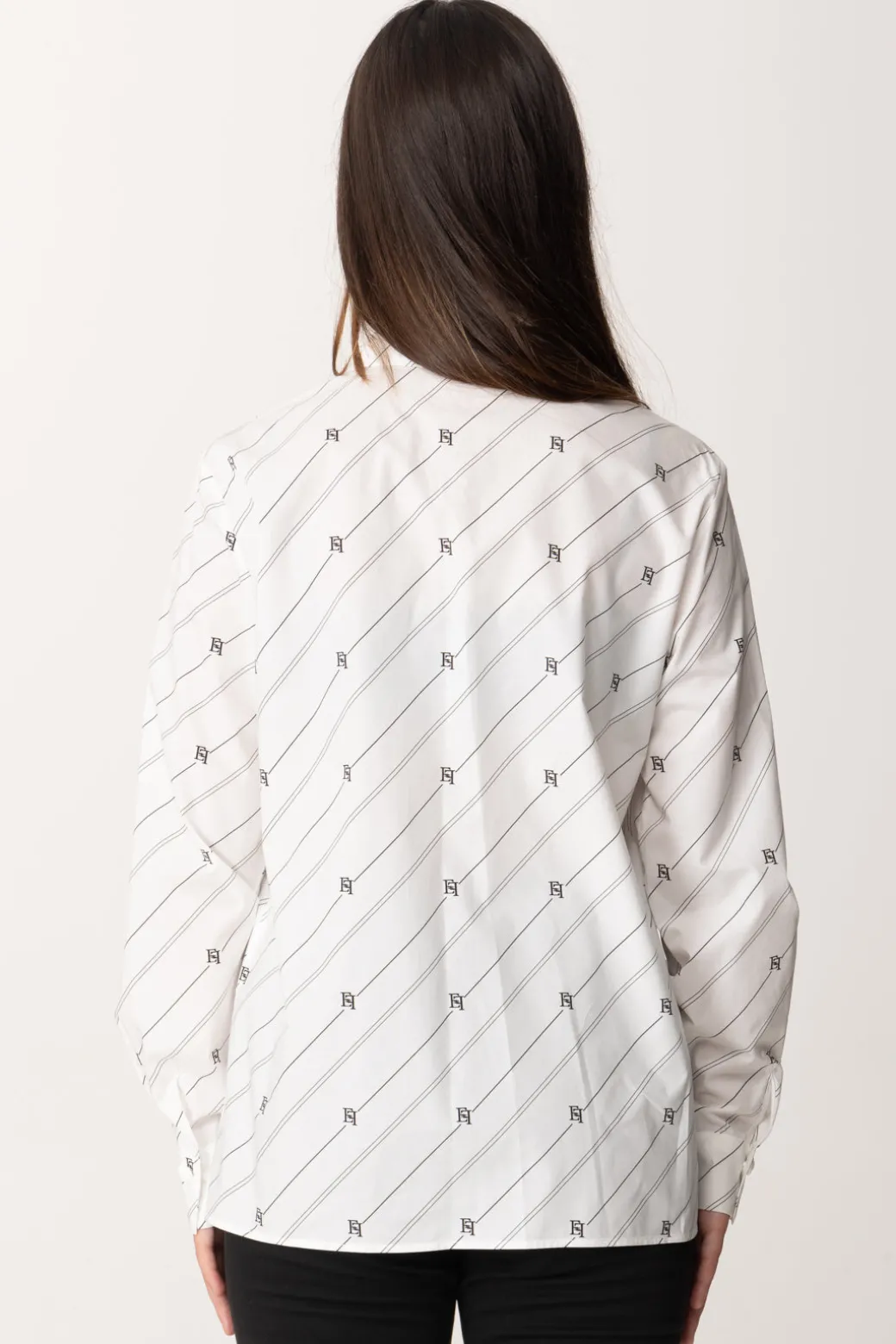 Elisabetta Franchi Bambina Camicia In Popeline con Stampa Righe e Logo