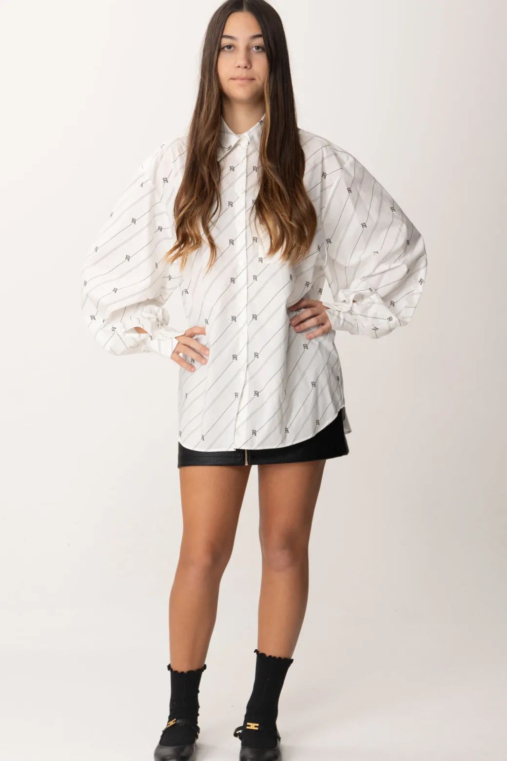 Elisabetta Franchi Bambina Camicia Oversize con Stampa Righe