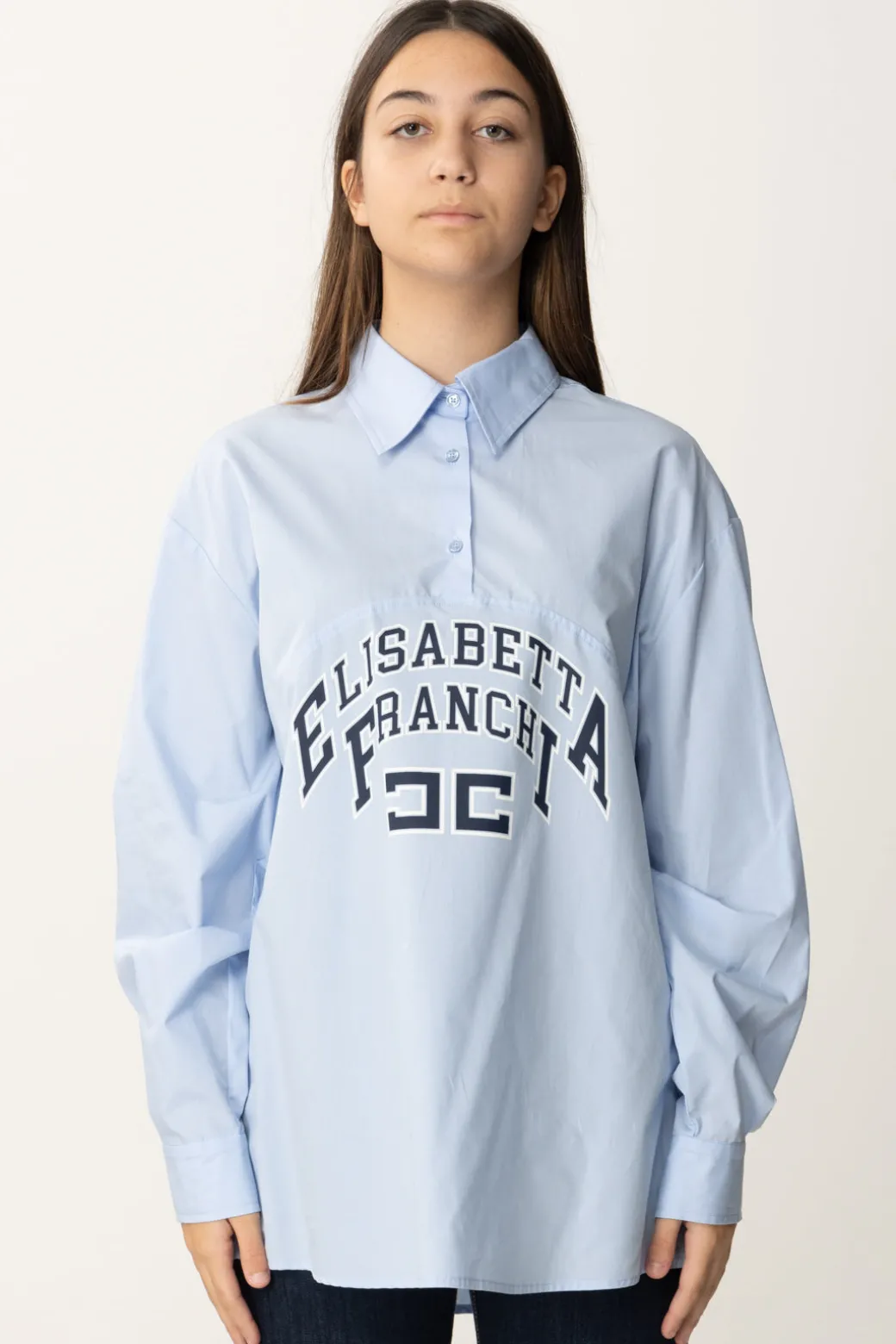 Elisabetta Franchi Bambina Camicia Stile T-shirt con Stampa Logo