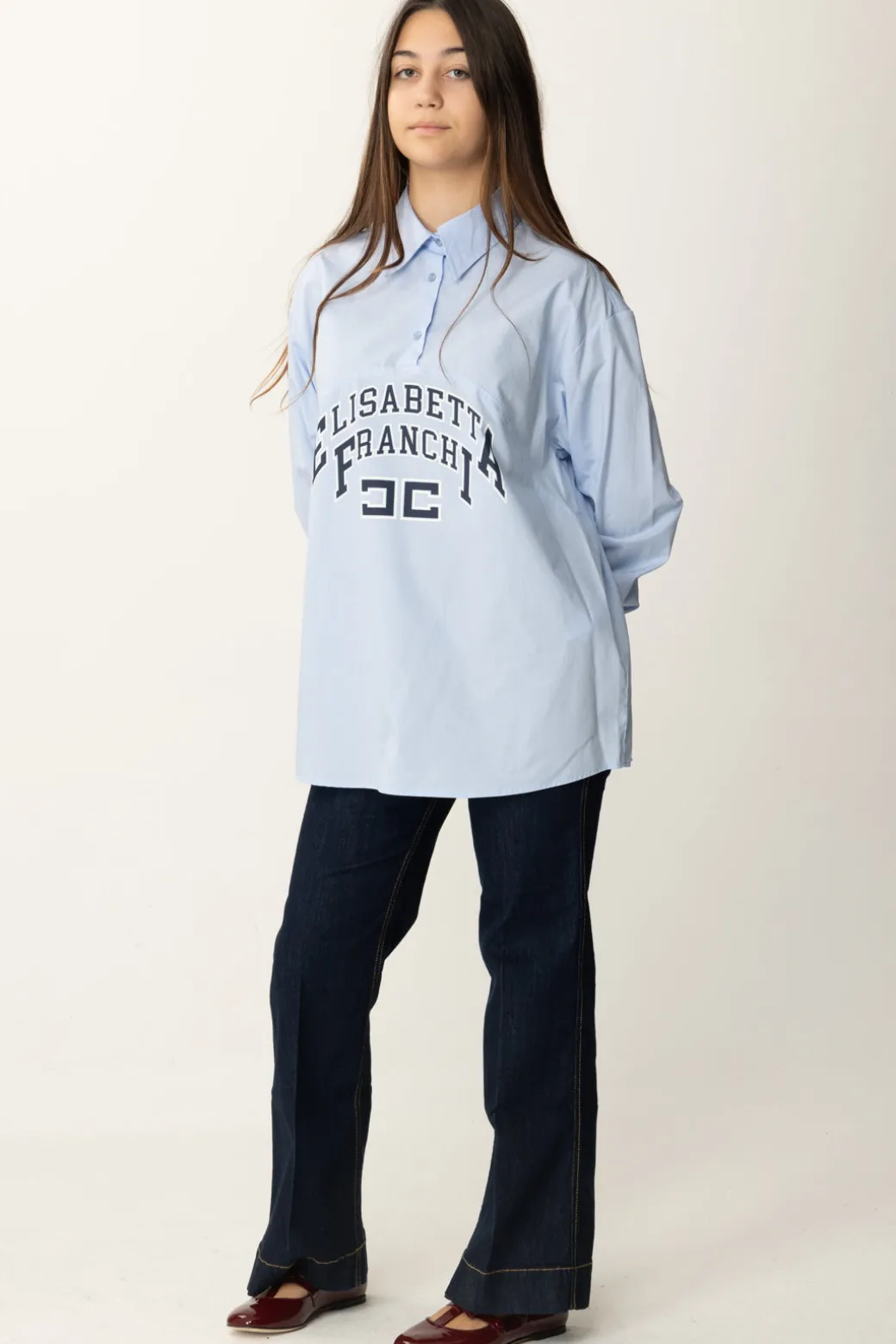 Elisabetta Franchi Bambina Camicia Stile T-shirt con Stampa Logo