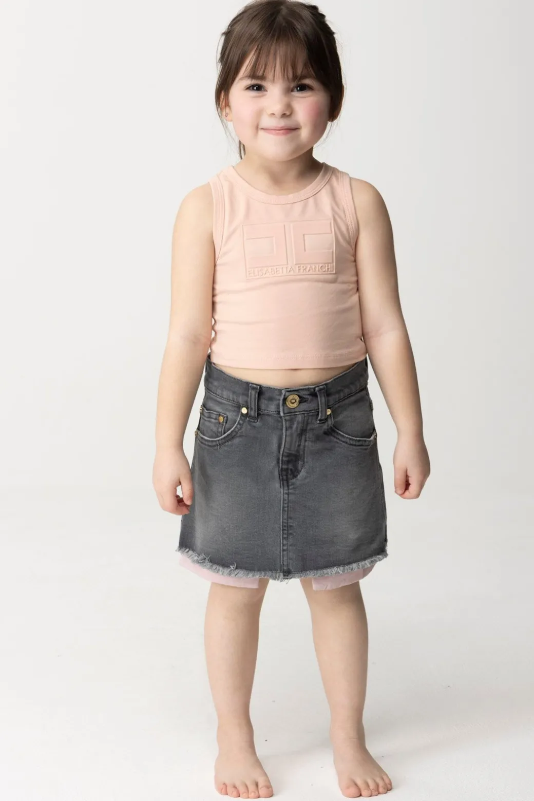 Elisabetta Franchi Bambina Canotta con Etichetta Logo Sul Retro